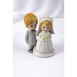 Vintage Lefton Bride Groom Wedding‎ Figurine Bisque Cake Topper 3" Miniature